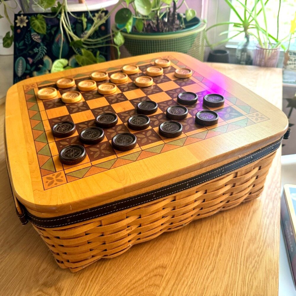 Longaberger 2001 Father's Day Checkerboard Checkers Game Basket + Liners, Brown